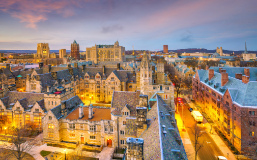 Yale School of Management MBA program campus at night